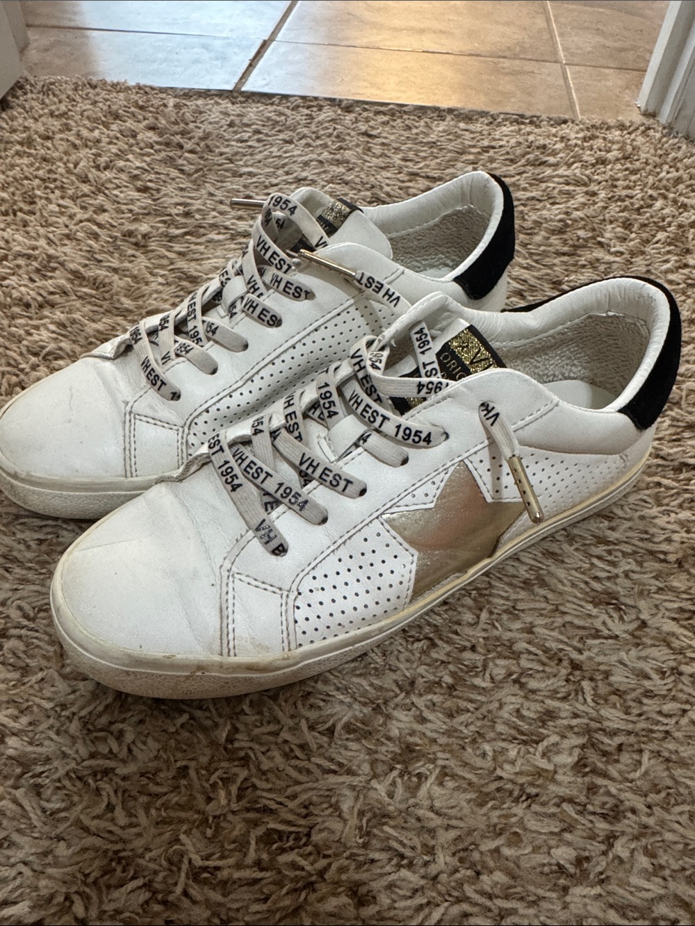 Vintage Havana White Sneakers with Gold Star Accent